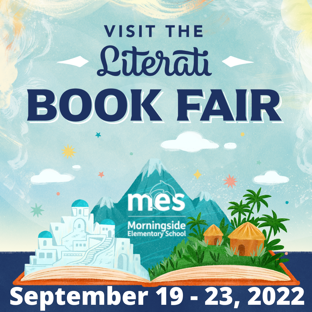 Colorful graphic noting the the 2022 MES Book Fair will be happening September 19-23 Colorful graphic noting the the 2022 MES Book Fair will be happening September 19-23